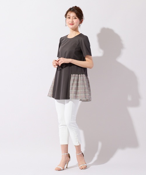Rose Tiara(ローズティアラ)の「バックリボンチェック切替ポンチカットソー(Tシャツ/カットソー・レディース・ブラウン/ネイビー・38/42/46)」の11枚目の写真
