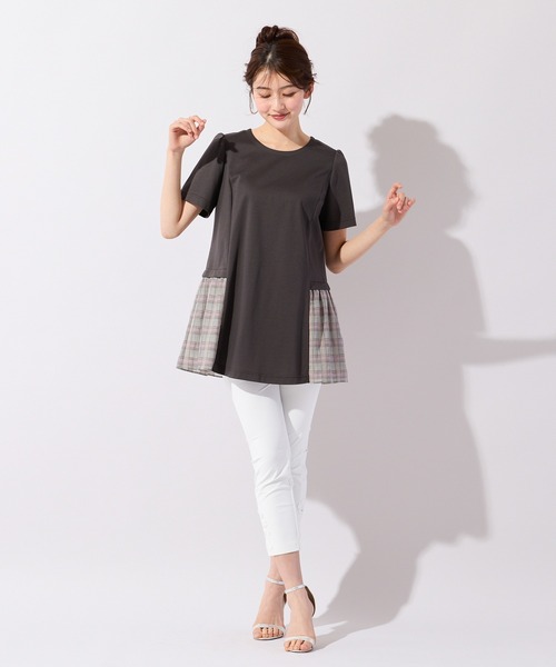 Rose Tiara(ローズティアラ)の「バックリボンチェック切替ポンチカットソー(Tシャツ/カットソー・レディース・ブラウン/ネイビー・38/42/46)」の12枚目の写真