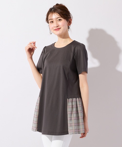 Rose Tiara(ローズティアラ)の「バックリボンチェック切替ポンチカットソー(Tシャツ/カットソー・レディース・ブラウン/ネイビー・38/42/46)」の3枚目の写真