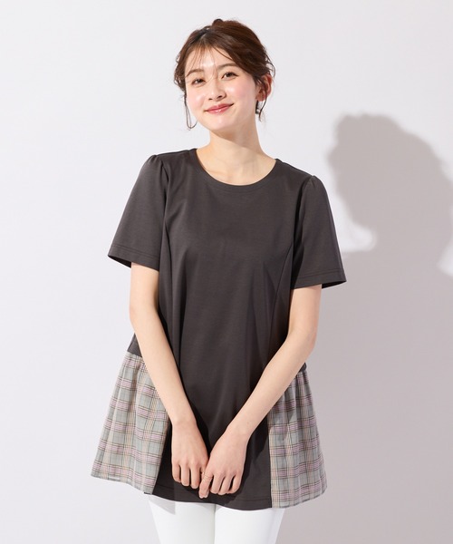 Rose Tiara(ローズティアラ)の「バックリボンチェック切替ポンチカットソー(Tシャツ/カットソー・レディース・ブラウン/ネイビー・38/42/46)」の4枚目の写真