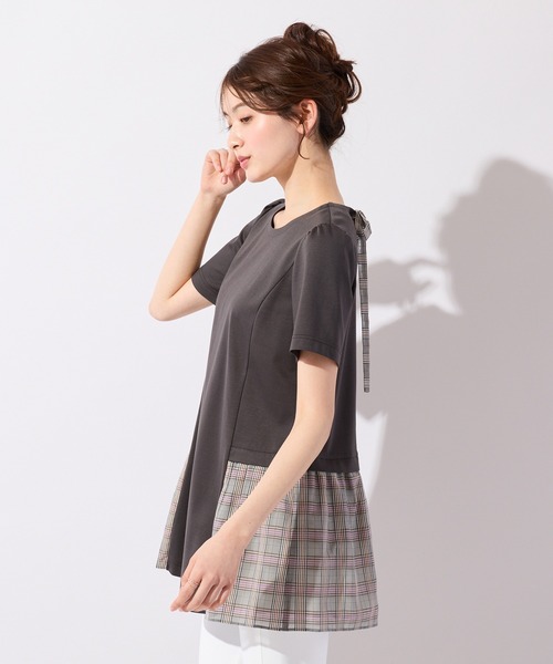 Rose Tiara(ローズティアラ)の「バックリボンチェック切替ポンチカットソー(Tシャツ/カットソー・レディース・ブラウン/ネイビー・38/42/46)」の5枚目の写真
