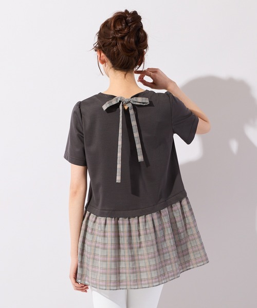 Rose Tiara(ローズティアラ)の「バックリボンチェック切替ポンチカットソー(Tシャツ/カットソー・レディース・ブラウン/ネイビー・38/42/46)」の7枚目の写真
