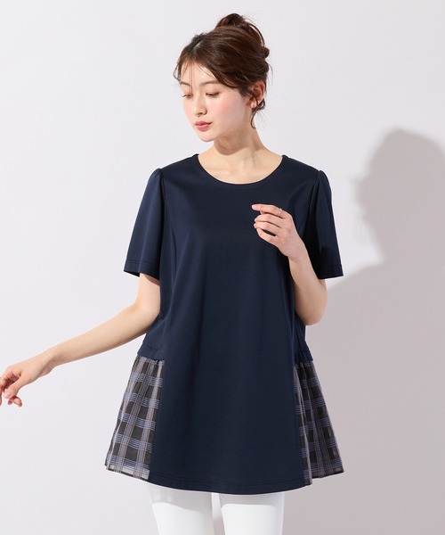 Rose Tiara(ローズティアラ)の「バックリボンチェック切替ポンチカットソー(Tシャツ/カットソー・レディース・ブラウン/ネイビー・38/42/46)」の13枚目の写真