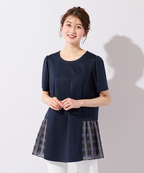 Rose Tiara(ローズティアラ)の「バックリボンチェック切替ポンチカットソー(Tシャツ/カットソー・レディース・ブラウン/ネイビー・38/42/46)」の14枚目の写真