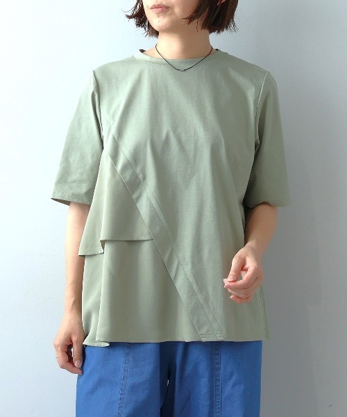 leswel(レスウェル)の「【M~5L】シルケット天竺フリル切替カットソー(Tシャツ/カットソー・レディース・ブラック/グレー/カーキ・LL/3L/4L/5L/M/L)」の3枚目の写真