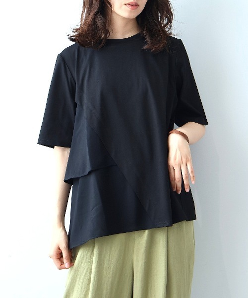 leswel(レスウェル)の「【M~5L】シルケット天竺フリル切替カットソー(Tシャツ/カットソー・レディース・ブラック/グレー/カーキ・LL/3L/4L/5L/M/L)」の18枚目の写真