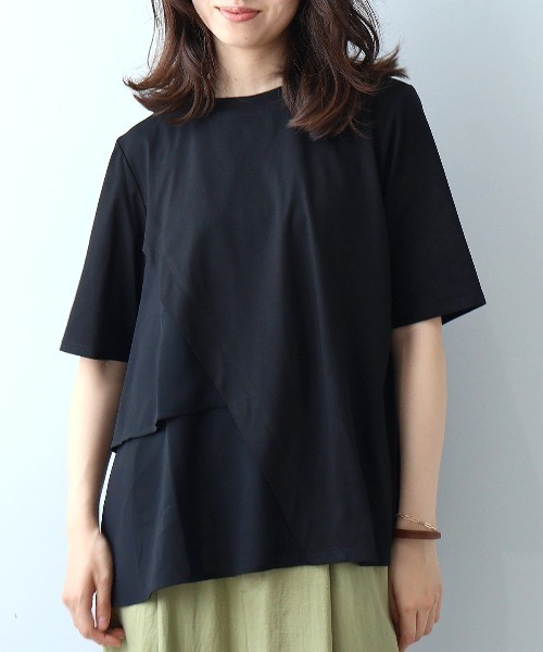leswel(レスウェル)の「【M~5L】シルケット天竺フリル切替カットソー(Tシャツ/カットソー・レディース・ブラック/グレー/カーキ・LL/3L/4L/5L/M/L)」の17枚目の写真