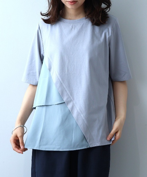 leswel(レスウェル)の「【M~5L】シルケット天竺フリル切替カットソー(Tシャツ/カットソー・レディース・ブラック/グレー/カーキ・LL/3L/4L/5L/M/L)」の14枚目の写真