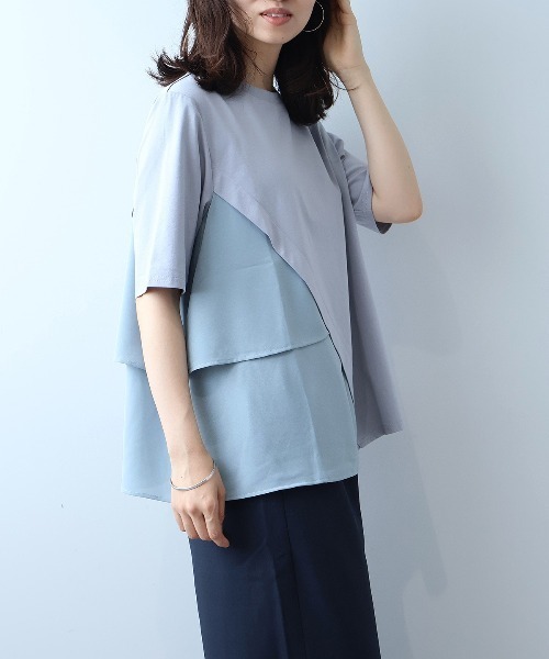 leswel(レスウェル)の「【M~5L】シルケット天竺フリル切替カットソー(Tシャツ/カットソー・レディース・ブラック/グレー/カーキ・LL/3L/4L/5L/M/L)」の12枚目の写真