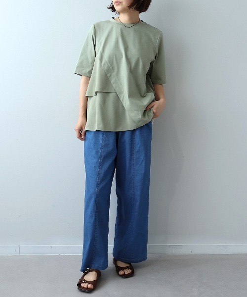leswel(レスウェル)の「【M~5L】シルケット天竺フリル切替カットソー(Tシャツ/カットソー・レディース・ブラック/グレー/カーキ・LL/3L/4L/5L/M/L)」の10枚目の写真