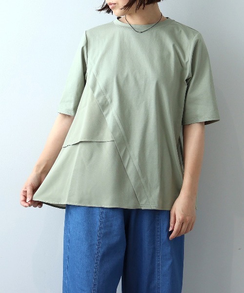 leswel(レスウェル)の「【M~5L】シルケット天竺フリル切替カットソー(Tシャツ/カットソー・レディース・ブラック/グレー/カーキ・LL/3L/4L/5L/M/L)」の9枚目の写真