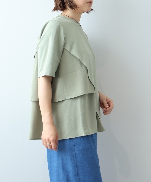 leswel(レスウェル)の「【M~5L】シルケット天竺フリル切替カットソー(Tシャツ/カットソー・レディース・ブラック/グレー/カーキ・LL/3L/4L/5L/M/L)」の7枚目の写真