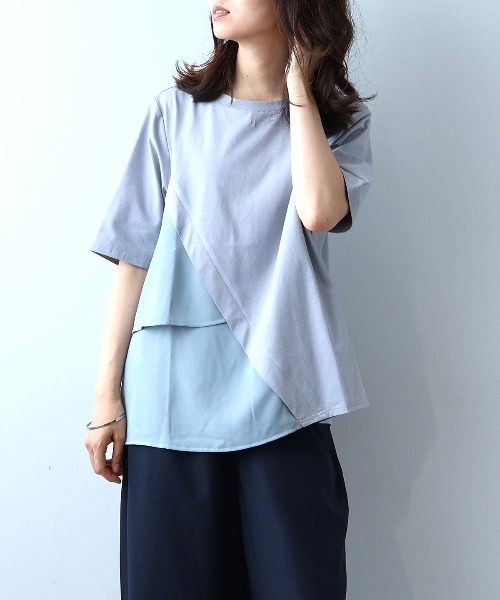 leswel(レスウェル)の「【M~5L】シルケット天竺フリル切替カットソー(Tシャツ/カットソー・レディース・ブラック/グレー/カーキ・LL/3L/4L/5L/M/L)」の4枚目の写真