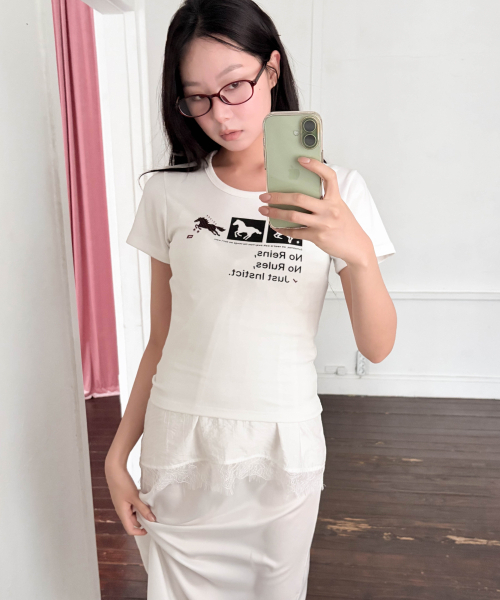CHICKS(チックス)の「ニョンイXチックス ノーレインズ ドット ホース スリム 半袖Tシャツ ホワイト(Tシャツ/カットソー・レディース・ホワイト・ONE SIZE)」の2枚目の写真