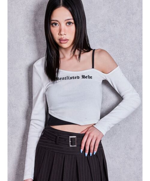 GYDA(ジェイダ)の「Bratlisted Bebeワンショルデザイントップス(Tシャツ/カットソー・レディース・グレー/ブラック/オフホワイト・FREE)」の2枚目の写真
