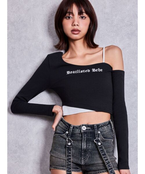 GYDA(ジェイダ)の「Bratlisted Bebeワンショルデザイントップス(Tシャツ/カットソー・レディース・グレー/ブラック/オフホワイト・FREE)」の4枚目の写真
