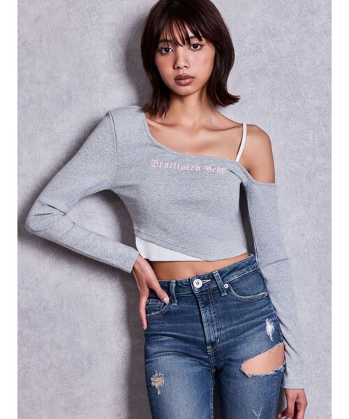 GYDA(ジェイダ)の「Bratlisted Bebeワンショルデザイントップス(Tシャツ/カットソー・レディース・グレー/ブラック/オフホワイト・FREE)」の9枚目の写真