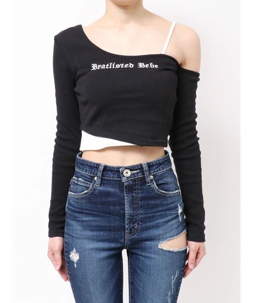 GYDA(ジェイダ)の「Bratlisted Bebeワンショルデザイントップス(Tシャツ/カットソー・レディース・グレー/ブラック/オフホワイト・FREE)」の21枚目の写真