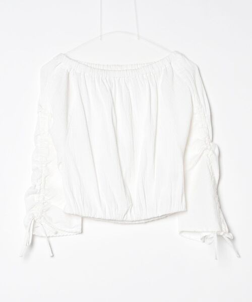 Ray BEAMS(レイビームス)の「ドロストSVクロップドBL(シャツ/ブラウス・レディース・オフホワイト/ブラック・ONE SIZE)」の1枚目の写真