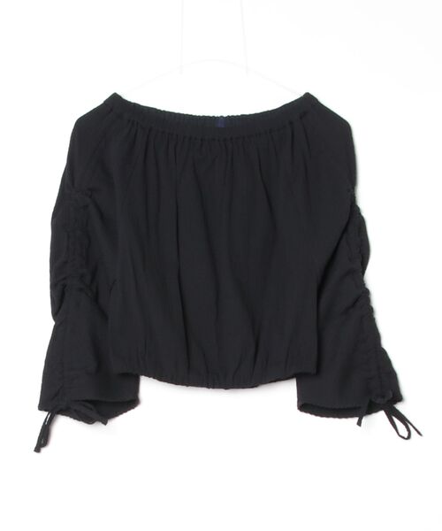 Ray BEAMS(レイビームス)の「ドロストSVクロップドBL(シャツ/ブラウス・レディース・オフホワイト/ブラック・ONE SIZE)」の2枚目の写真