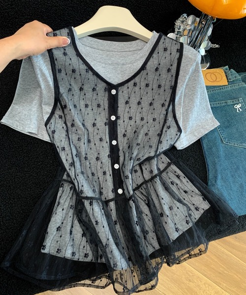 LUCPY(ラクピー)の「チュールビスチェドッキングプルオーバー(その他トップス・レディース・ホワイト/ブラック・SMALL/MEDIUM/LARGE)」の2枚目の写真