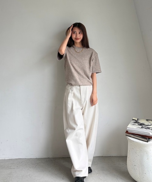 Henon.(ヘノン)の「ハーフスリーブニットトップス(ニット/セーター・レディース・ベージュ/グレー・F)」の4枚目の写真
