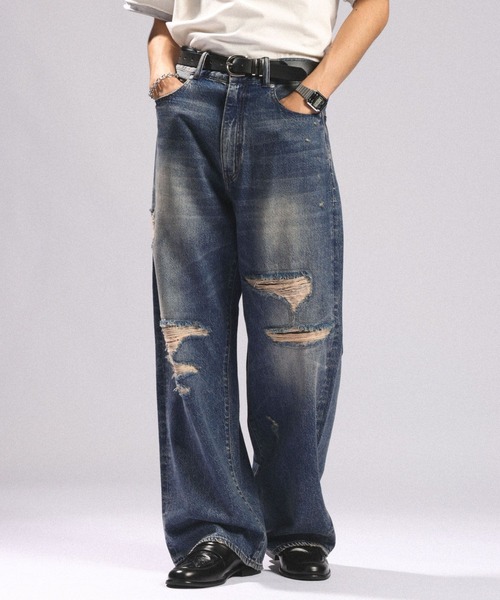 セール】DISTRESSED STRAIGHT DENIM PANTS/ダメージデニムストレート