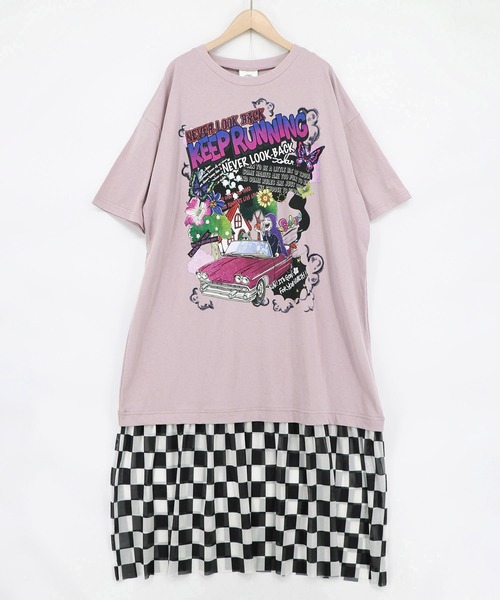 ScoLar(スカラー)の「162731:ダークメルヘン×チェック柄 チュール裾切替ワンピース(ワンピース・レディース・チャコールグレー/オフホワイト/パープル・M)」の3枚目の写真