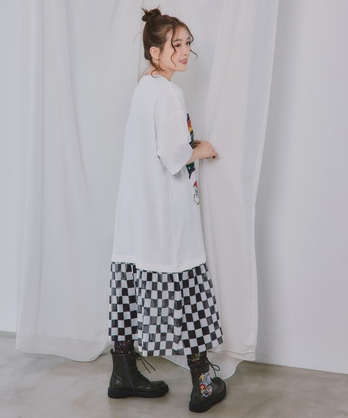 ScoLar(スカラー)の「162731:ダークメルヘン×チェック柄 チュール裾切替ワンピース(ワンピース・レディース・チャコールグレー/オフホワイト/パープル・M)」の6枚目の写真