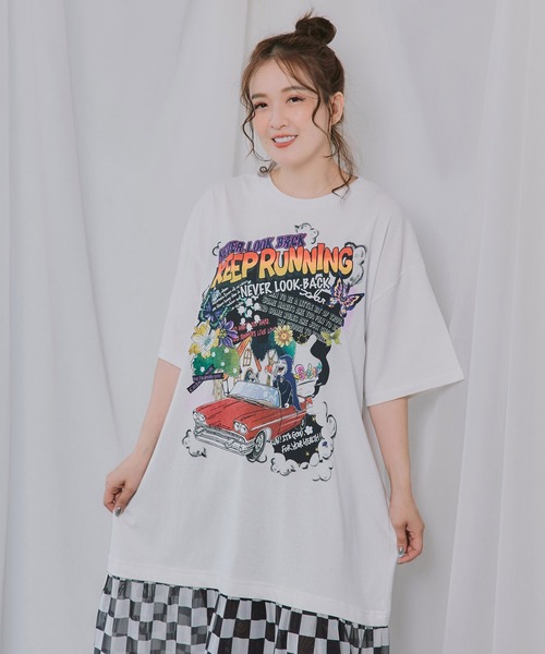 ScoLar(スカラー)の「162731:ダークメルヘン×チェック柄 チュール裾切替ワンピース(ワンピース・レディース・チャコールグレー/オフホワイト/パープル・M)」の7枚目の写真
