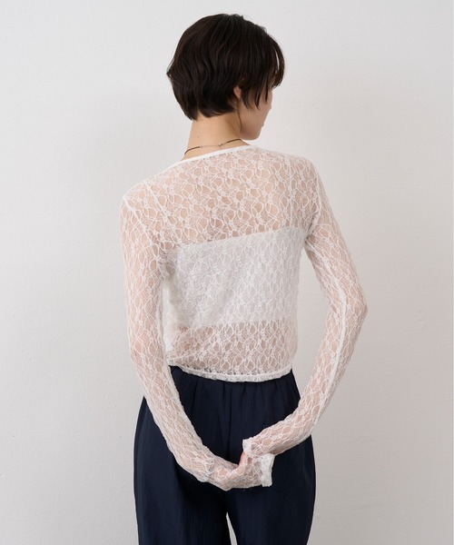NUJOH(ヌゾ)の「Shirring Lace Sheer Cardigan/シャーリングレースシアーカーディガン(カーディガン/ボレロ・レディース・ホワイト/ブラック・FREE)」の7枚目の写真