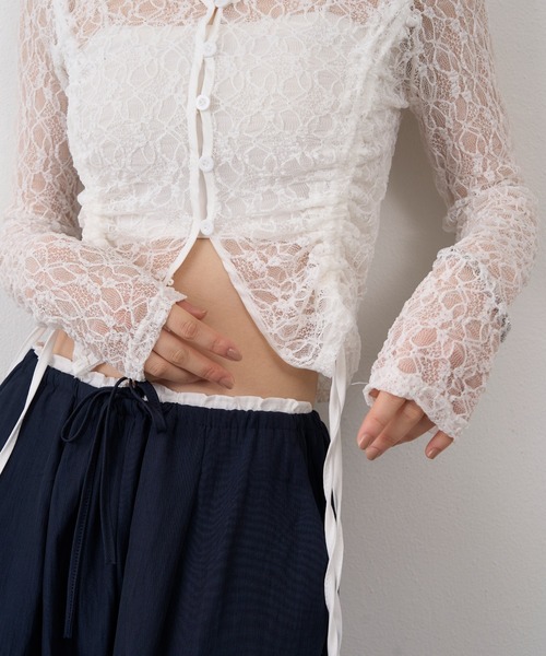 NUJOH(ヌゾ)の「Shirring Lace Sheer Cardigan/シャーリングレースシアーカーディガン(カーディガン/ボレロ・レディース・ホワイト/ブラック・FREE)」の14枚目の写真