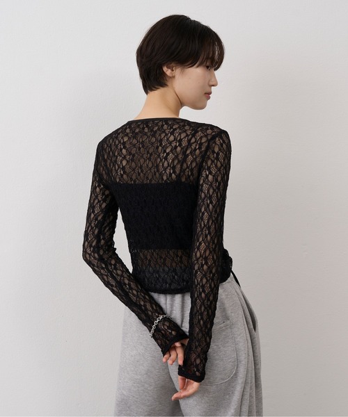 NUJOH(ヌゾ)の「Shirring Lace Sheer Cardigan/シャーリングレースシアーカーディガン(カーディガン/ボレロ・レディース・ホワイト/ブラック・FREE)」の22枚目の写真