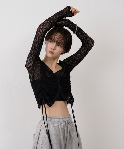 NUJOH(ヌゾ)の「Shirring Lace Sheer Cardigan/シャーリングレースシアーカーディガン(カーディガン/ボレロ・レディース・ホワイト/ブラック・FREE)」の21枚目の写真