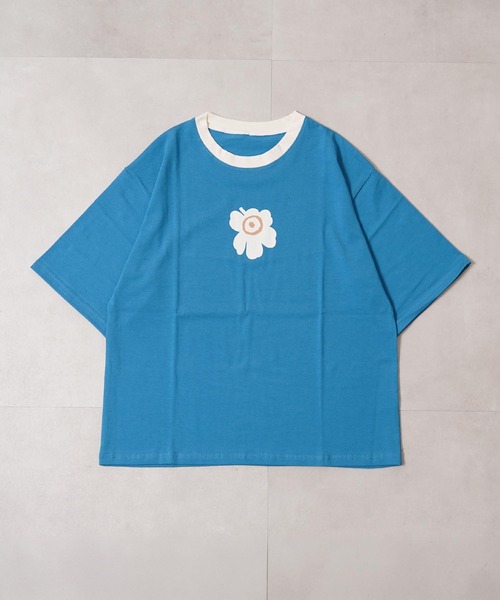 1111clothing(ワンフォークロージング)の「リンガーネック フラワーTシャツ / Ringer Neck Flower T-shirt(Tシャツ/カットソー・レディース・チャコールグレー/レッド・FREE)」の10枚目の写真