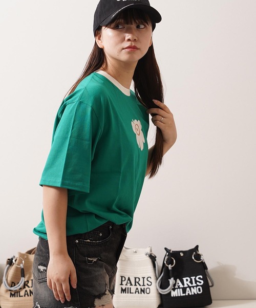 1111clothing(ワンフォークロージング)の「リンガーネック フラワーTシャツ / Ringer Neck Flower T-shirt(Tシャツ/カットソー・レディース・チャコールグレー/レッド・FREE)」の7枚目の写真