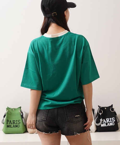1111clothing(ワンフォークロージング)の「リンガーネック フラワーTシャツ / Ringer Neck Flower T-shirt(Tシャツ/カットソー・レディース・チャコールグレー/レッド・FREE)」の9枚目の写真