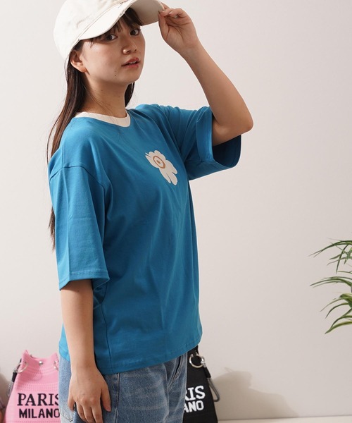 1111clothing(ワンフォークロージング)の「リンガーネック フラワーTシャツ / Ringer Neck Flower T-shirt(Tシャツ/カットソー・レディース・チャコールグレー/レッド・FREE)」の14枚目の写真