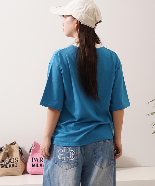 1111clothing(ワンフォークロージング)の「リンガーネック フラワーTシャツ / Ringer Neck Flower T-shirt(Tシャツ/カットソー・レディース・チャコールグレー/レッド・FREE)」の16枚目の写真