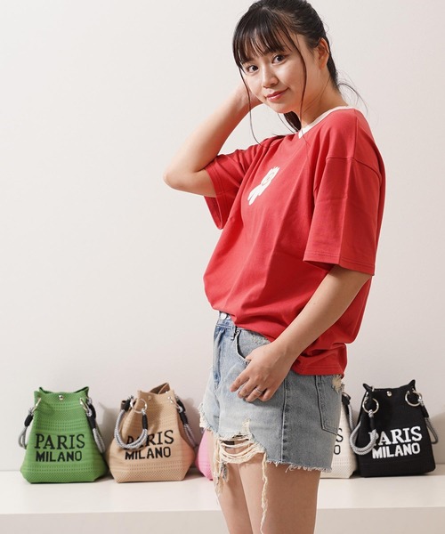 1111clothing(ワンフォークロージング)の「リンガーネック フラワーTシャツ / Ringer Neck Flower T-shirt(Tシャツ/カットソー・レディース・チャコールグレー/レッド・FREE)」の22枚目の写真