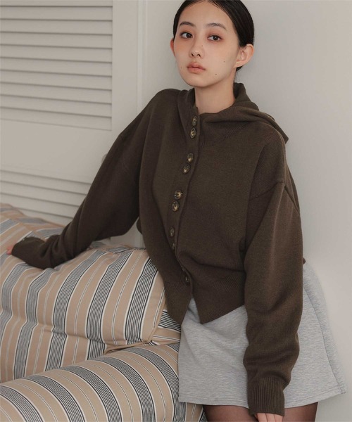 miette（ミエット）の「スタンドフードニットプルオーバー（ニット/セーター・レディース・ライトグレー/ブラウン/ブラック・FREE）」の22枚目の写真