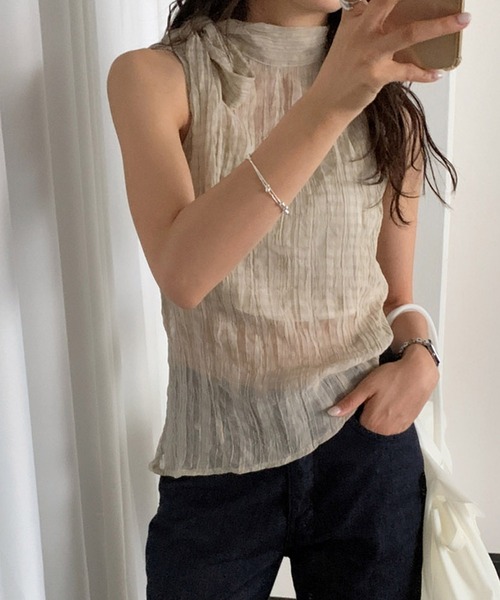Girly Doll(ガーリードール)の「チェック柄ノースリーブリボンタイ付きブラウス(シャツ/ブラウス・レディース・グレー/ベージュ・FREE)」の19枚目の写真