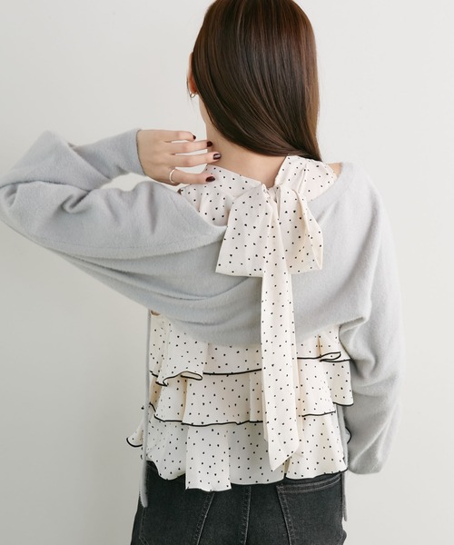 archives(アルシーヴ)の「【着回し自在なトレンドレイヤード2点SET】アメスリフリルブラウス×ニットボレロSET(アンサンブル・レディース・ブラック/グレー/アイボリー・MEDIUM)」の15枚目の写真