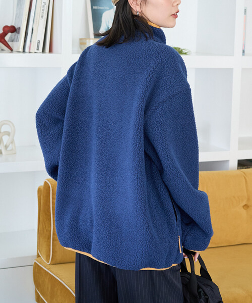 FREAK'S STORE（フリークスストア）の「限定展開 Champion × FREAK'S STORE/チャンピオン 別注 配色 ボアフリース パイピング ジャケット（その他アウター・レディース・ブラック/ネイビー/オフホワイト/ブラウン・ﾌﾘ-）」の7枚目の写真