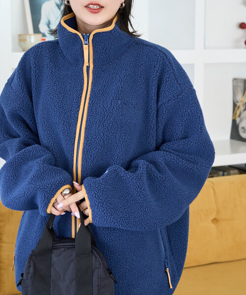 FREAK'S STORE（フリークスストア）の「限定展開 Champion × FREAK'S STORE/チャンピオン 別注 配色 ボアフリース パイピング ジャケット（その他アウター・レディース・ブラック/ネイビー/オフホワイト/ブラウン・ﾌﾘ-）」の9枚目の写真