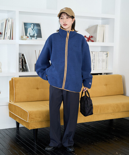 FREAK'S STORE（フリークスストア）の「限定展開 Champion × FREAK'S STORE/チャンピオン 別注 配色 ボアフリース パイピング ジャケット（その他アウター・レディース・ブラック/ネイビー/オフホワイト/ブラウン・ﾌﾘ-）」の12枚目の写真