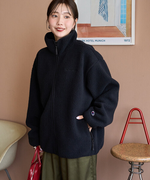 FREAK'S STORE（フリークスストア）の「限定展開 Champion × FREAK'S STORE/チャンピオン 別注 配色 ボアフリース パイピング ジャケット（その他アウター・レディース・ブラック/ネイビー/オフホワイト/ブラウン・ﾌﾘ-）」の17枚目の写真