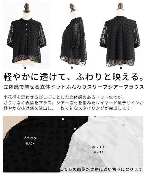 Sawa a la mode(サワアラモード)の「立体ドットふんわりスリーブシアーブラウス(シャツ/ブラウス・レディース・ホワイト/ブラック・FREE)」の4枚目の写真