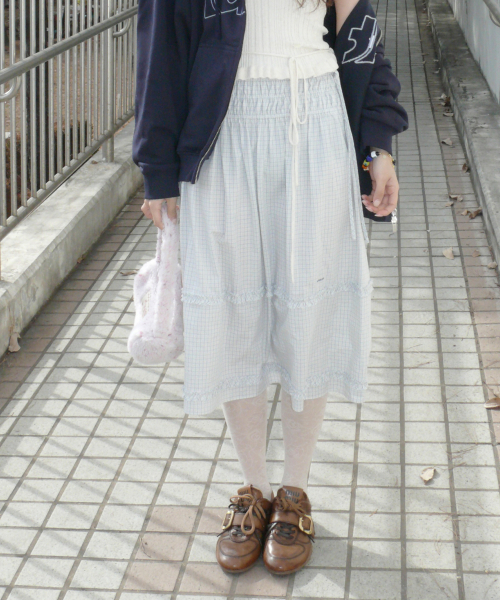 CHECK TIERED SKIRT_IVORY（スカート）｜TTUDEMENT（トュードメント