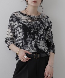 総柄シアー6分袖Tシャツ